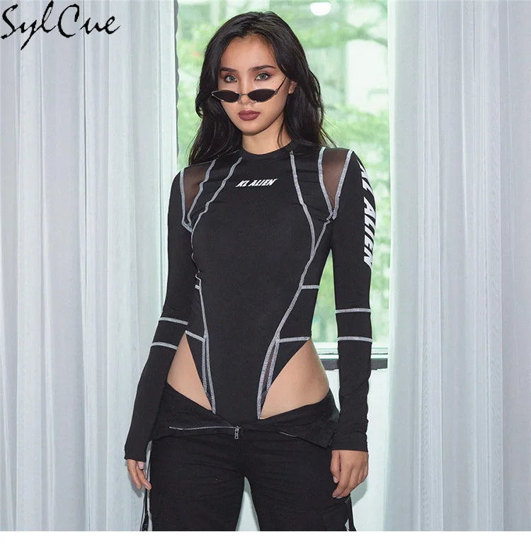 Sylcue Mesh Colorblock Half Turtleneck Bottoming Shirt✨