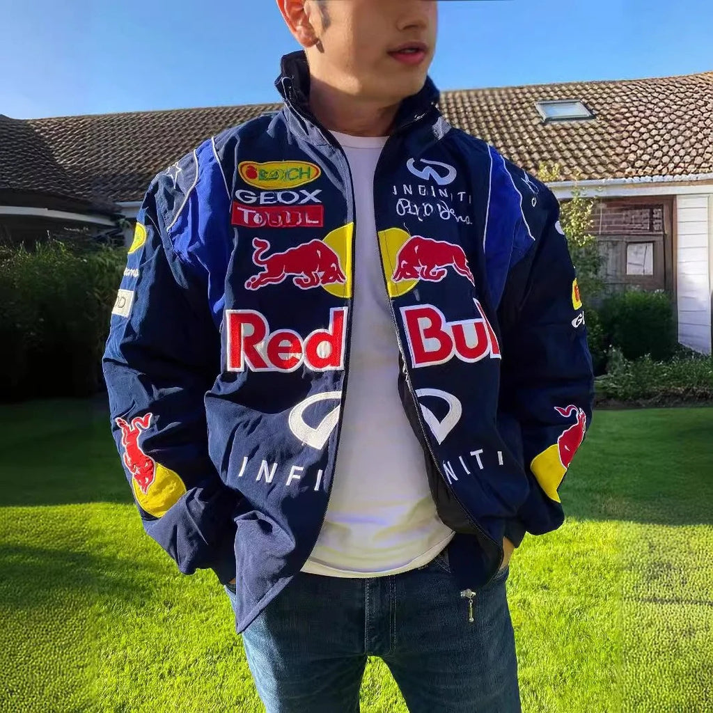 Red Bull Racing F1 Motorcycle Spring and Autumn Thin Jacket Sports Style Black Printed Casual Loose Long Sleeve🏁