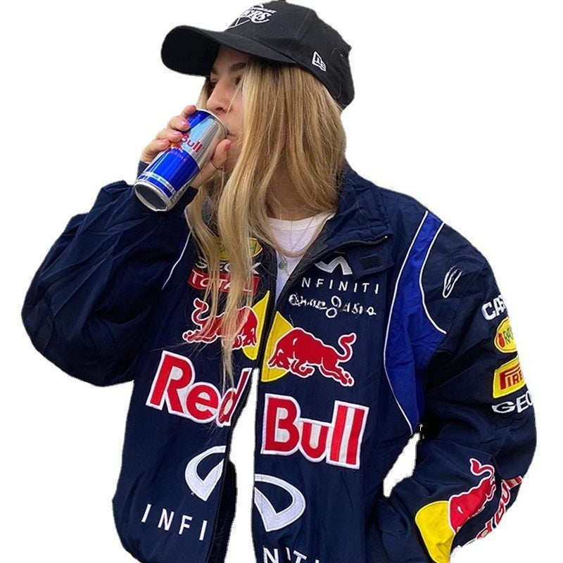 Red Bull Racing F1 Motorcycle Spring and Autumn Thin Jacket Sports Style Black Printed Casual Loose Long Sleeve🏁