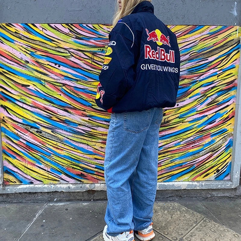 Red Bull Racing F1 Motorcycle Spring and Autumn Thin Jacket Sports Style Black Printed Casual Loose Long Sleeve🏁