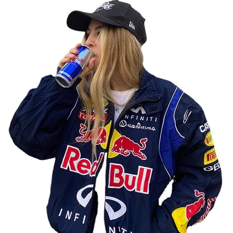 Red Bull Racing F1 Motorcycle Spring and Autumn Thin Jacket Sports Style Black Printed Casual Loose Long Sleeve🏁